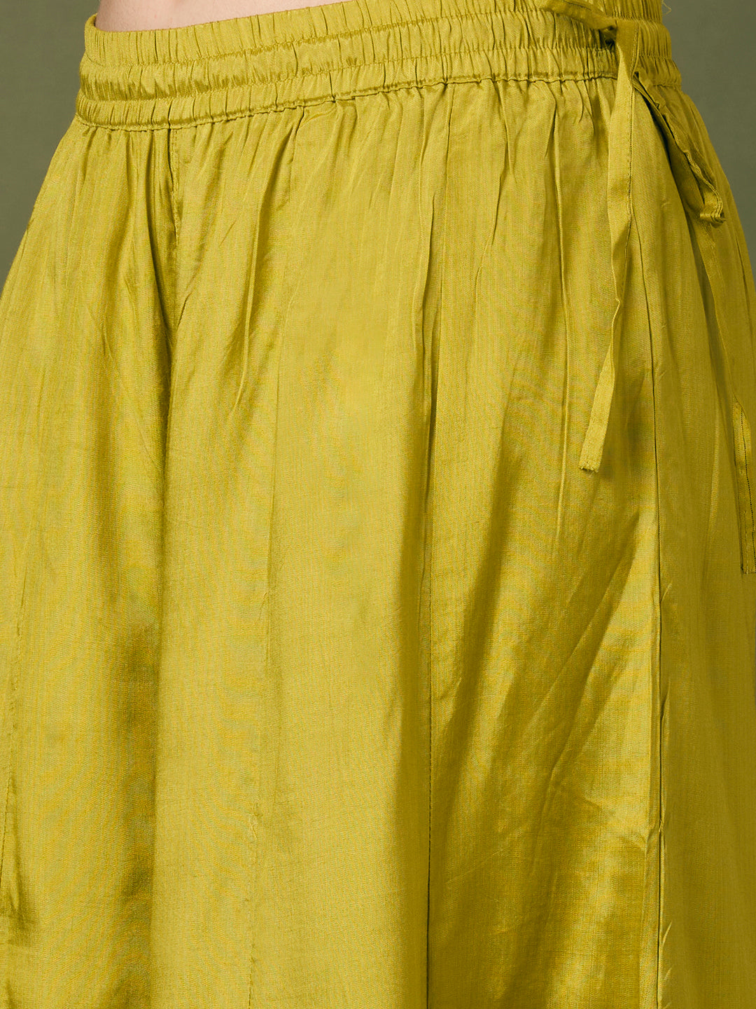 Festive Floral Embroidered Straight Fit Kurta with Flared Palazzo and Dupatta - Lime Green