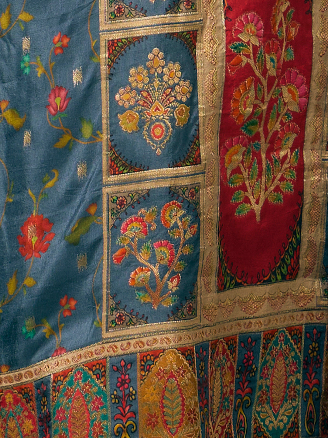 Festive Floral Printed & Embroidered Straight Kurta with Pant & Dupatta - Grey