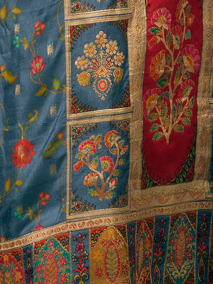 Festive Floral Printed & Embroidered Straight Kurta with Pant & Dupatta - Grey