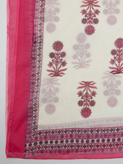 Solid Schiffli Floral Embroidered Anarkali with Pant & Dupatta - Pink