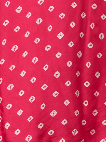 Festive Bandhani Printed Mirror Embroidered Straight Fit Kurta with Flared Palazzo and Dupatta - Pink