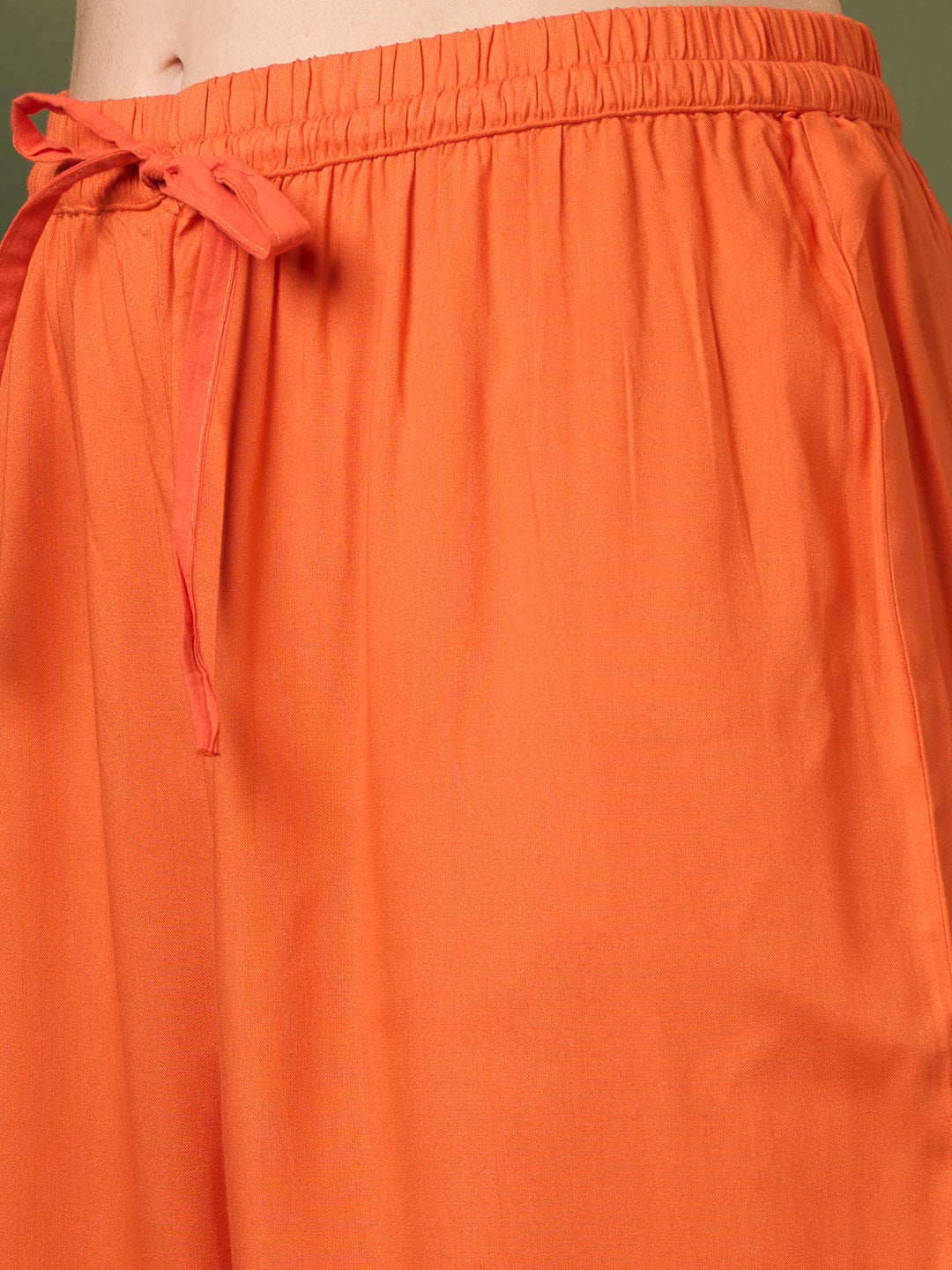 Solid Floral Threadwork Embroidered A-Line Kurta with Palazzo & Dupatta - Orange
