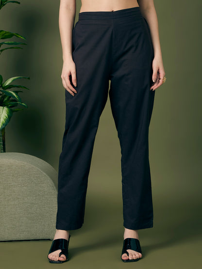 Leheriya Printed Embroidered A-Line Paneled Kurta with Pant and Pure Cotton Dupatta - Black