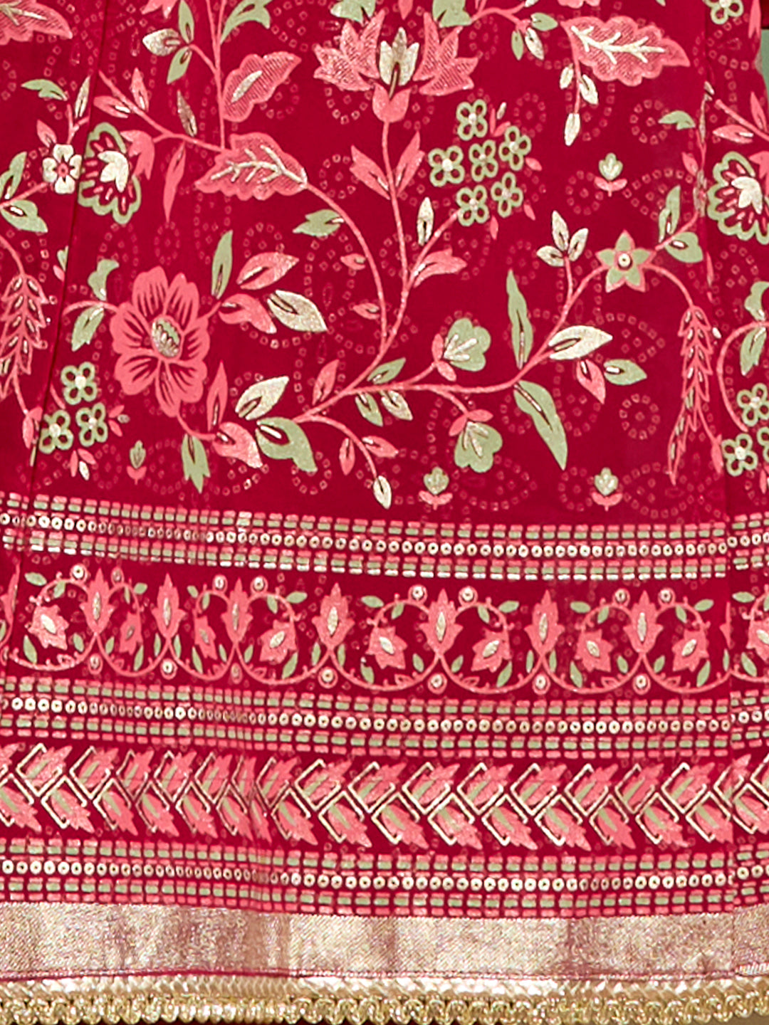 Festive Floral Printed Anarkali With Palazzo & Dupatta - Red