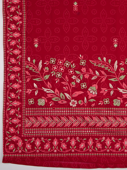 Festive Floral Printed Anarkali With Palazzo & Dupatta - Red