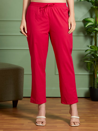 Floral Printed Straight Fit Kurta with Palazzo and Pure Cotton Dupatta - Magenta