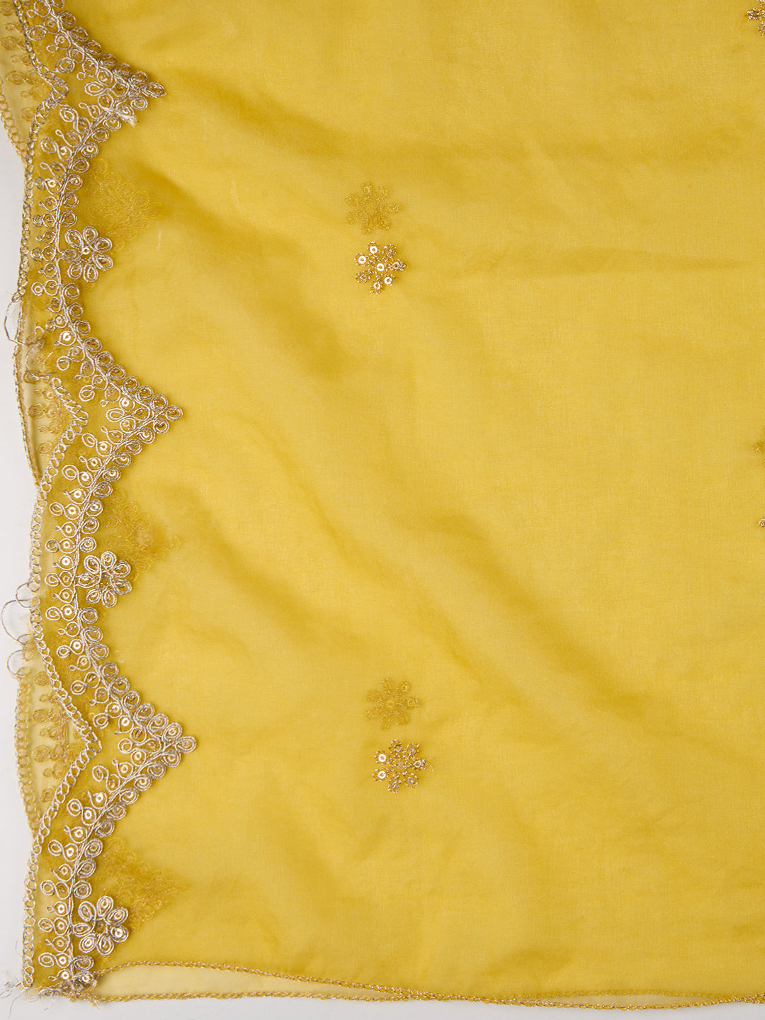Festive Solid Floral Embroidered Straight Kurta with Pant & Dupatta - Yellow