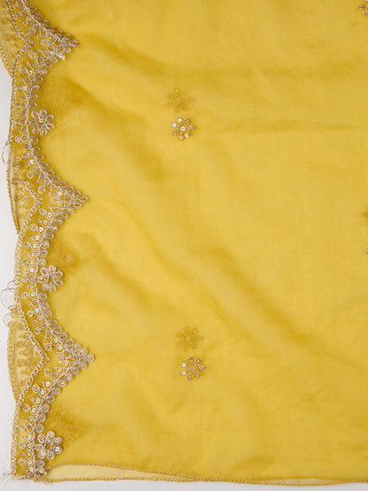 Festive Solid Floral Embroidered Straight Kurta with Pant & Dupatta - Yellow