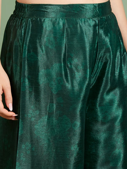 Ethnic Printed Embroidered Straight Kurta with Palazzo and Dupatta - Green