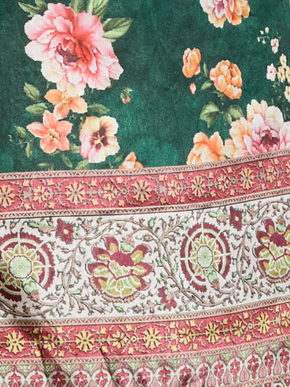 Ethnic Printed Embroidered Straight Kurta with Palazzo and Dupatta - Green