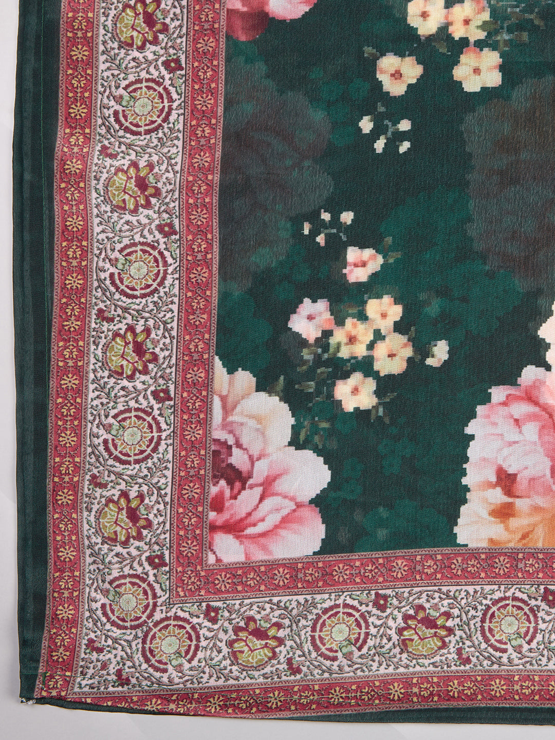 Ethnic Printed Embroidered Straight Kurta with Palazzo and Dupatta - Green