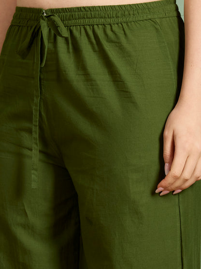 Abstract Floral Printed A-Line Kurta with Palazzo & Dupatta - Green