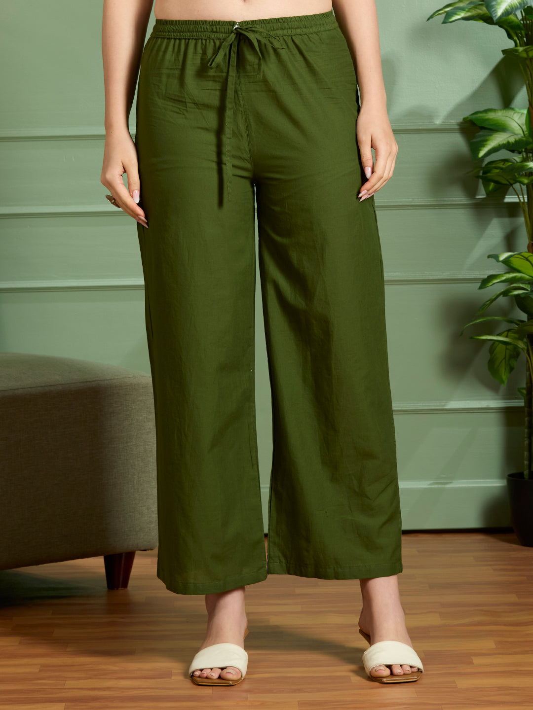 Abstract Floral Printed A-Line Kurta with Palazzo & Dupatta - Green