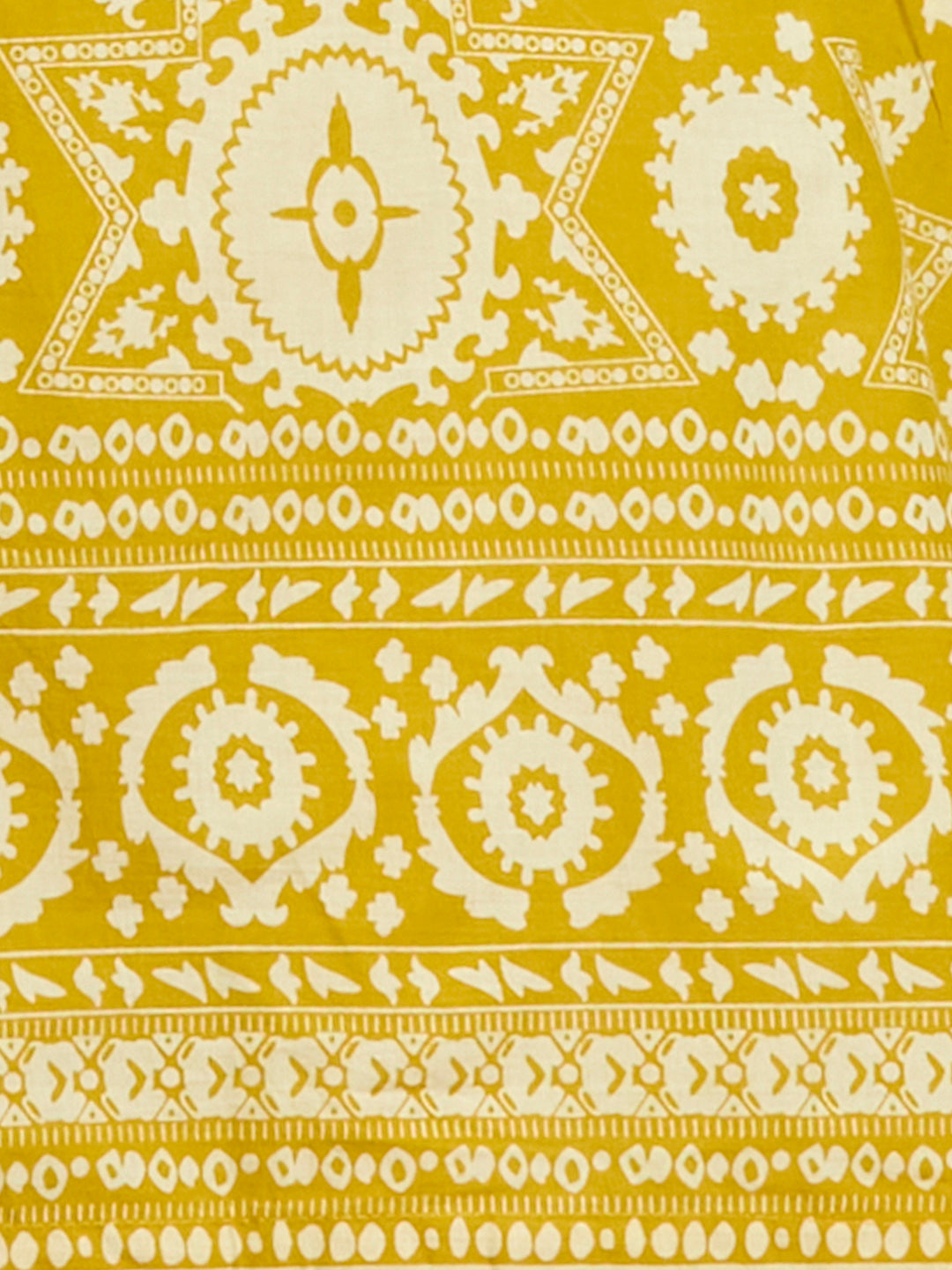 Ethnic Printed Embroidered A-Line Kurta with Pant and Pure Cotton Dupatta - Mustard