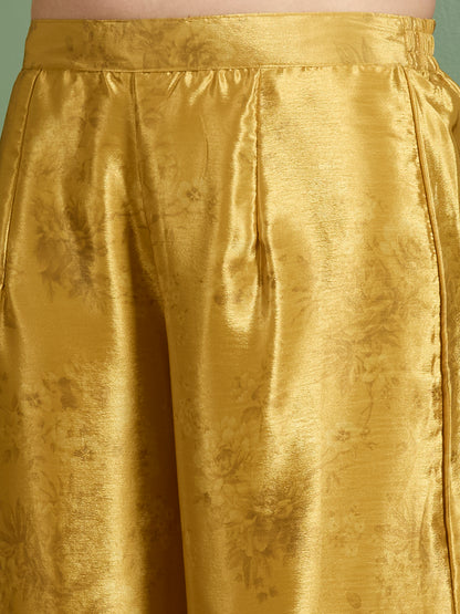 Floral Printed Embroidered Straight Fit Kurta with Palazzo & Dupatta - Yellow