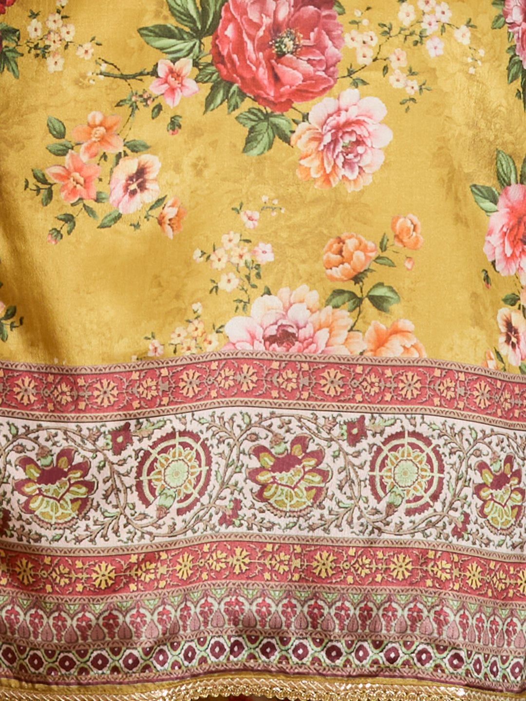 Floral Printed Embroidered Straight Fit Kurta with Palazzo & Dupatta - Yellow