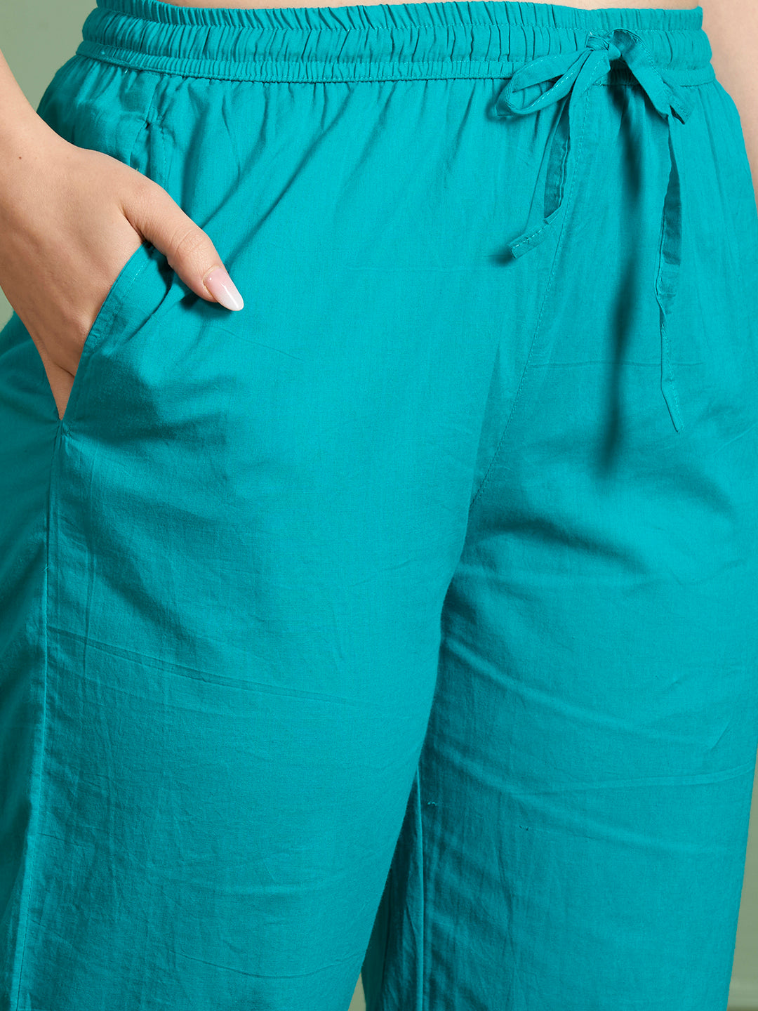 Floral Printed Straight Fit Kurta with Palazzo and Pure Cotton Dupatta - Sea Green