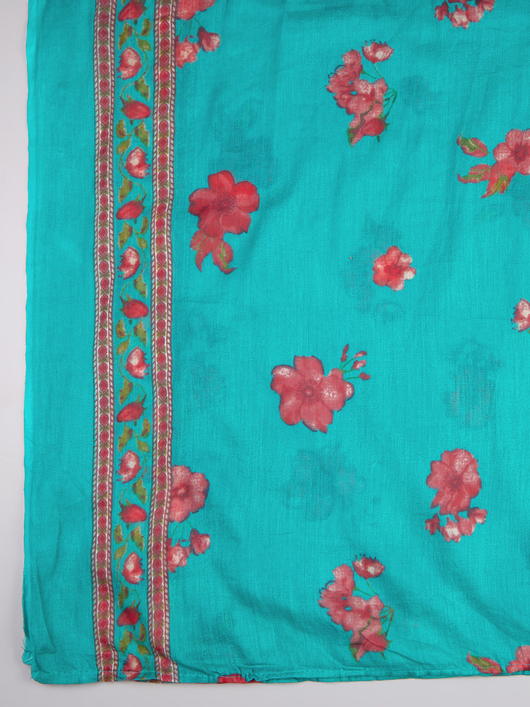 Floral Printed Straight Fit Kurta with Palazzo and Pure Cotton Dupatta - Sea Green