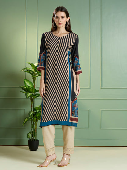 Ethnic Chevron Printed Straight Fit Kurta - Multi