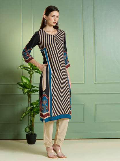 Ethnic Chevron Printed Straight Fit Kurta - Multi