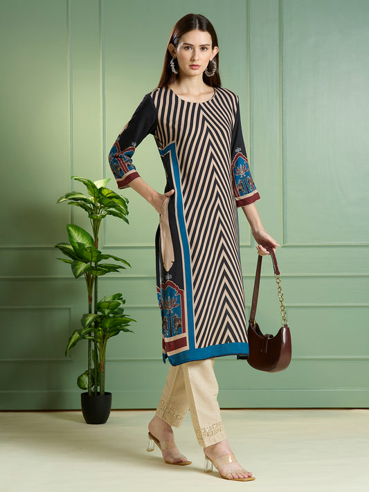Ethnic Chevron Printed Straight Fit Kurta - Multi