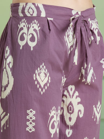 Ikat Printed A-Line Paneled Co-ord Set - Purple