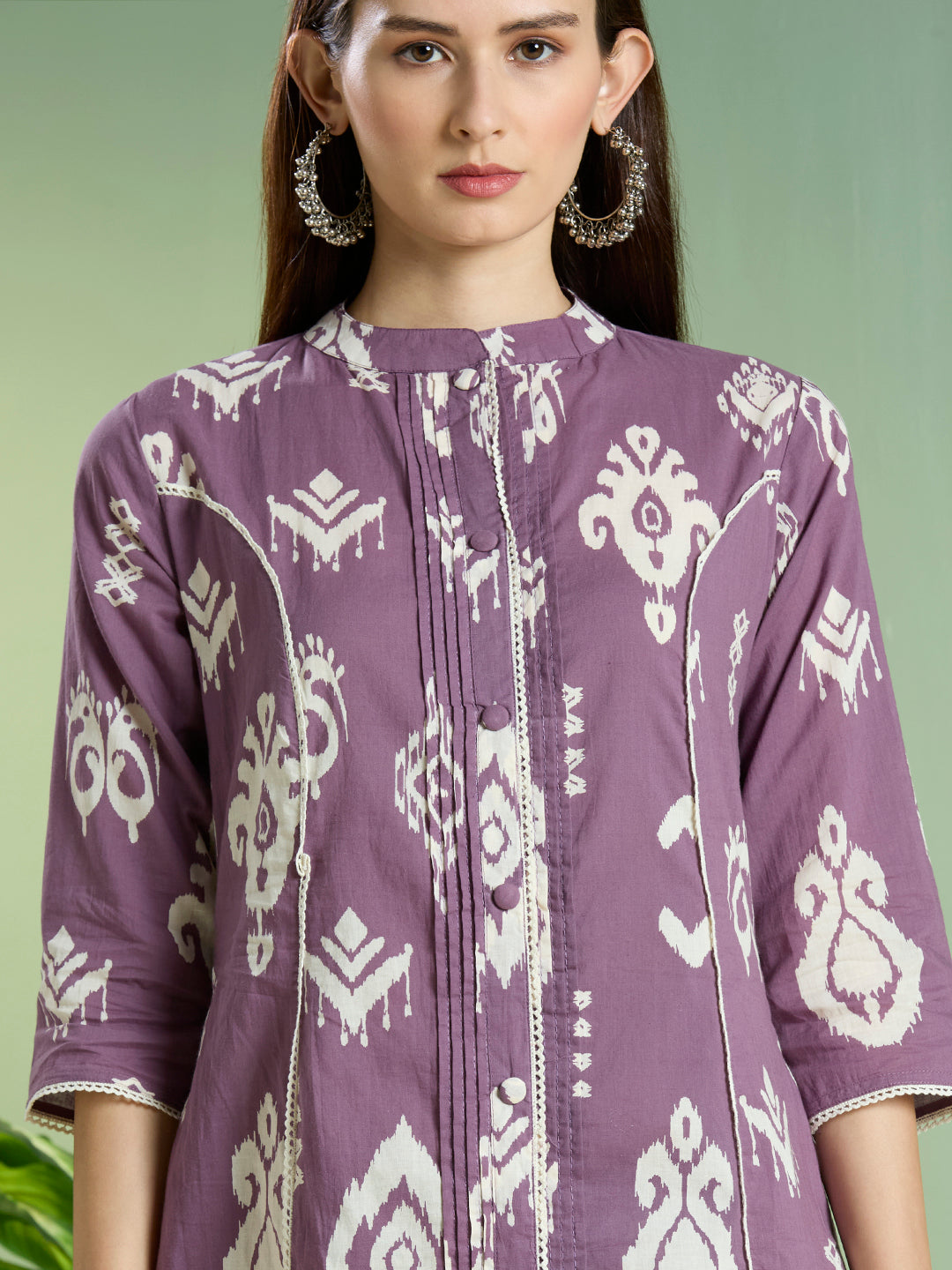 Ikat Printed A-Line Paneled Co-ord Set - Purple
