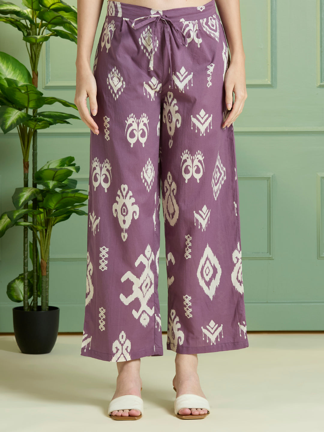 Ikat Printed A-Line Paneled Co-ord Set - Purple