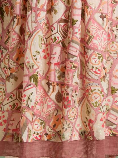 Abstract Floral Printed A-Line Pleated Kurta with Pant - Multi