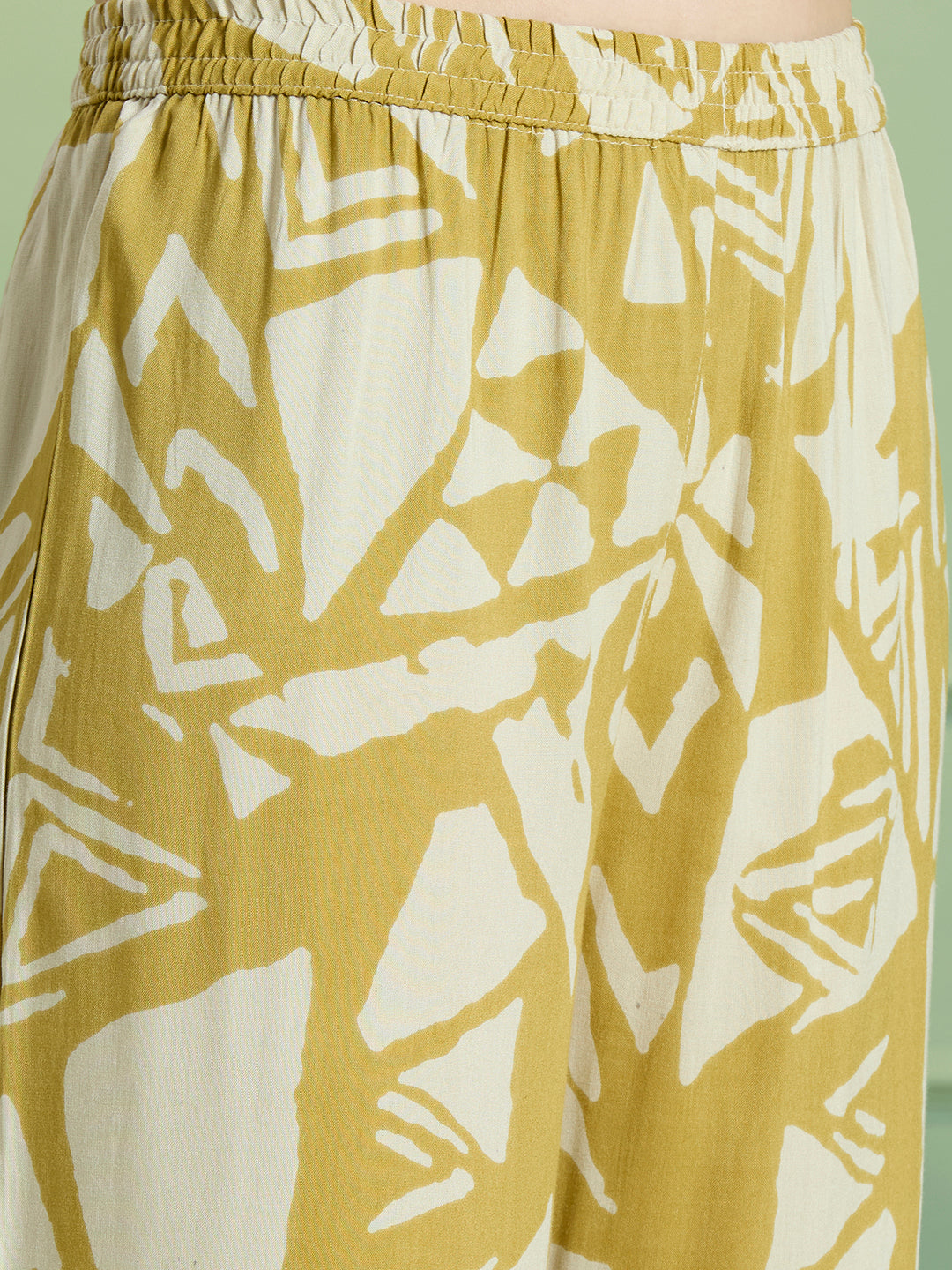 Abstract Printed Straight Fit Co-ord Set - Lime Green