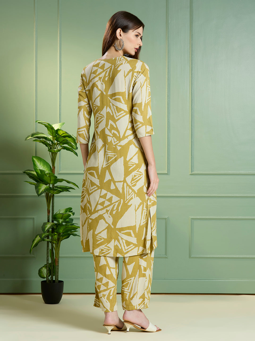 Abstract Printed Straight Fit Co-ord Set - Lime Green