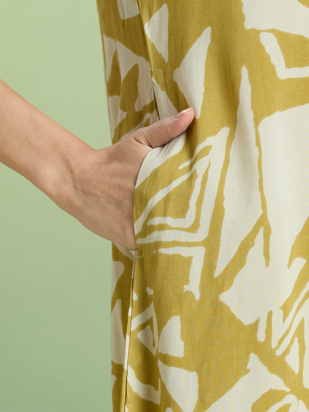 Abstract Printed Straight Fit Co-ord Set - Lime Green