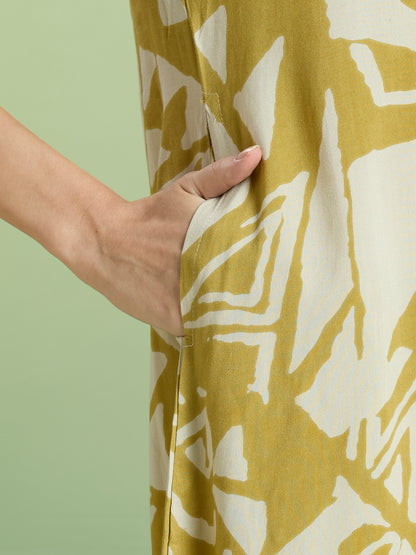 Abstract Printed Straight Fit Co-ord Set - Lime Green