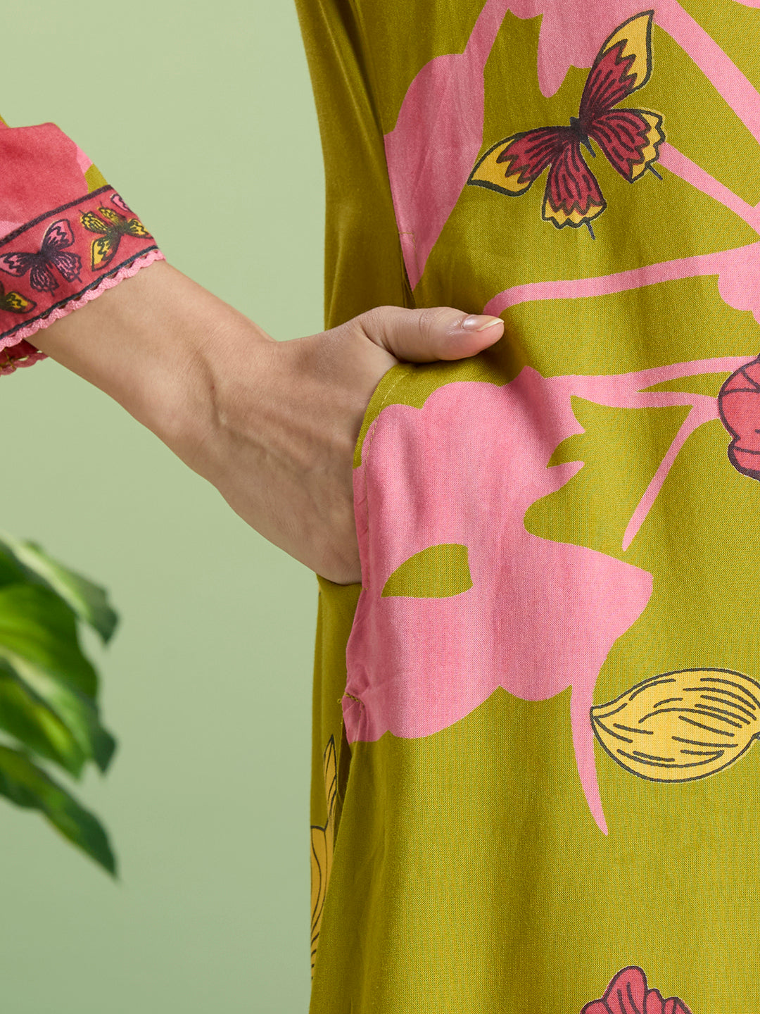 Abstract Floral Printed Straight Fit Co-ord Set - Lime Green