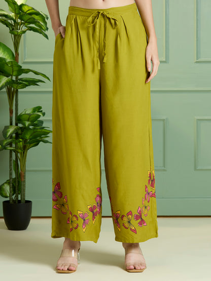 Abstract Floral Printed Straight Fit Co-ord Set - Lime Green