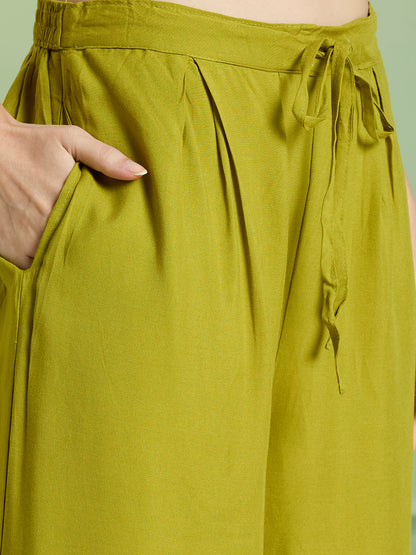 Abstract Floral Printed Straight Fit Co-ord Set - Lime Green