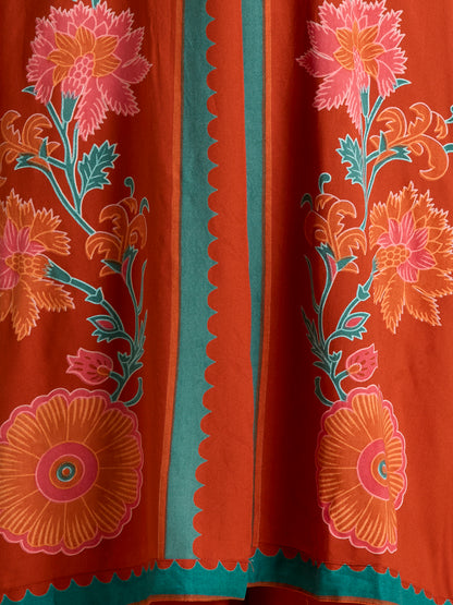 Solid Floral Printed Straight Fit Co-ord Set - Orange