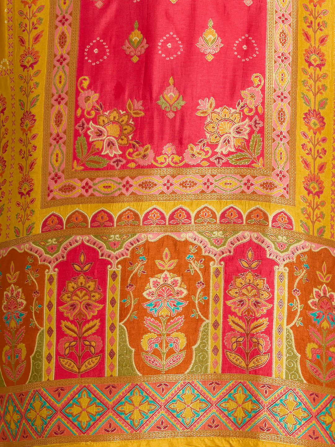 Ethnic Floral Printed & Embroidered Straight Fit Kurta with Pant and Dupatta - Mustard