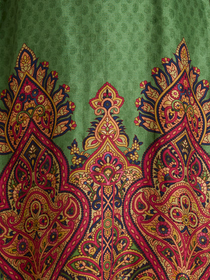 Ethnic Printed Embroidered Straight Kurta with Pant & Dupatta - Green