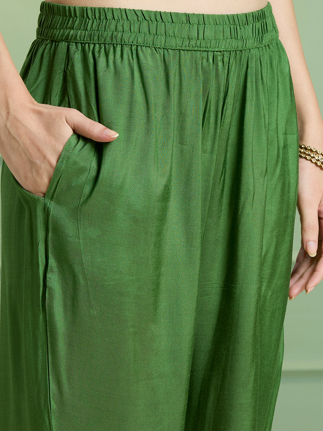 Ethnic Printed Embroidered Straight Kurta with Pant & Dupatta - Green