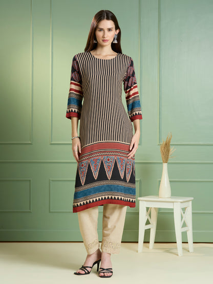 Ethnic Stripes Printed Straight Fit Kurta - Multi