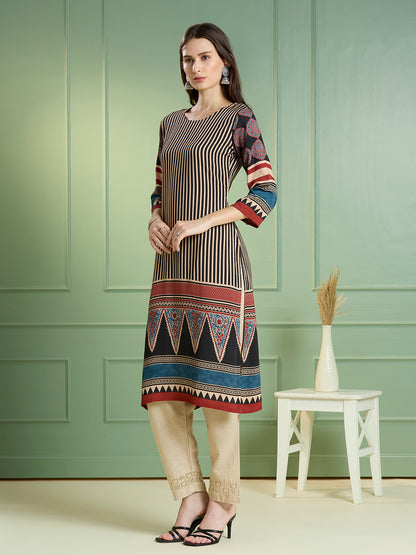 Ethnic Stripes Printed Straight Fit Kurta - Multi