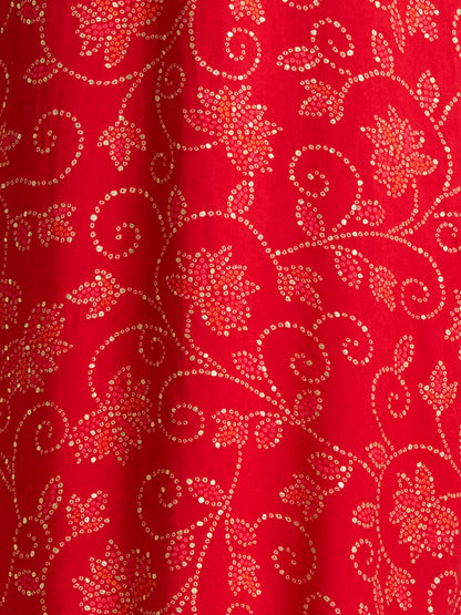 Bandhani Printed Straight Fit Kurta - Red