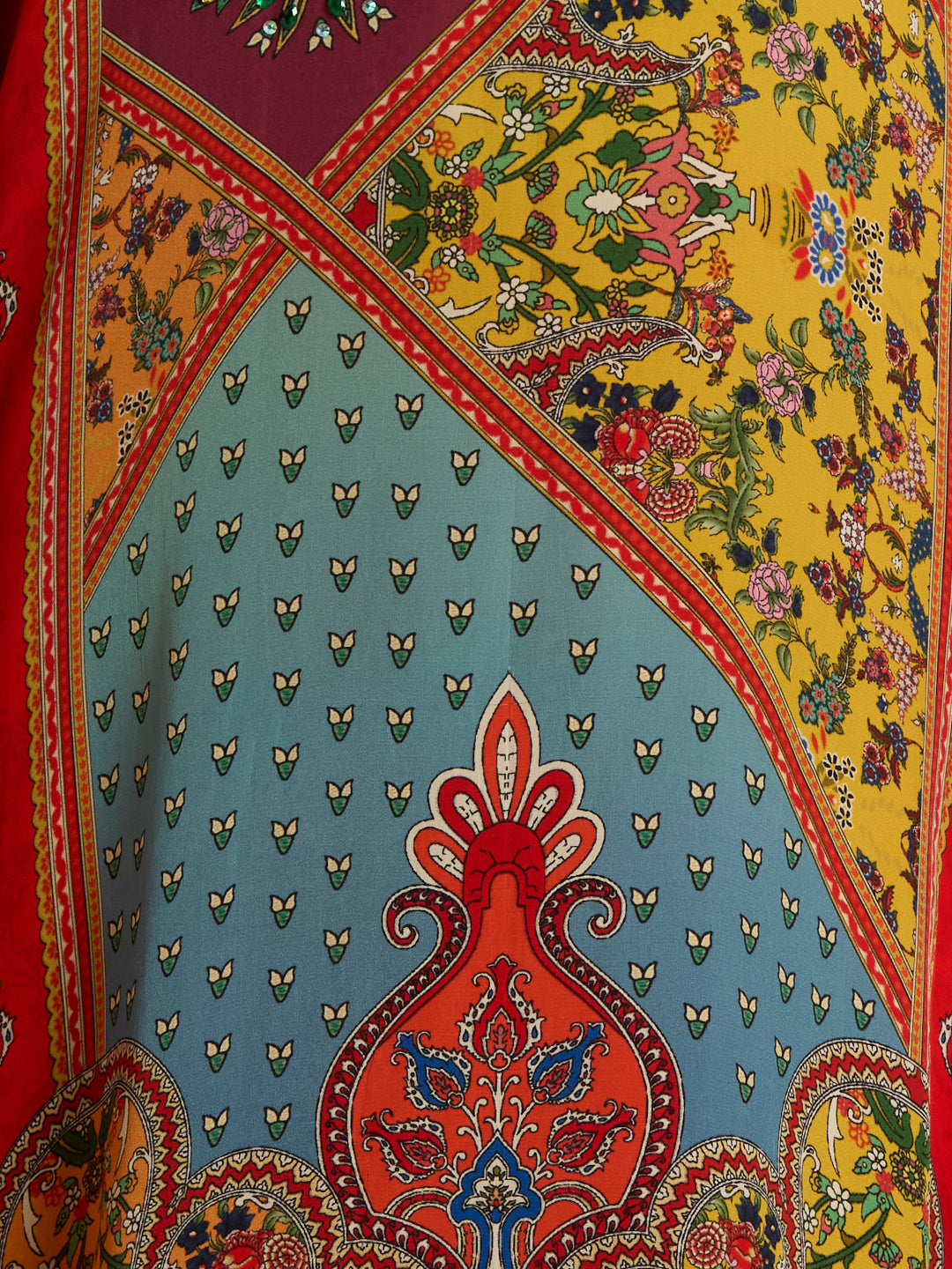 Festive Ethnic Printed Embroidered Kaftan Kurta with Pant - Red
