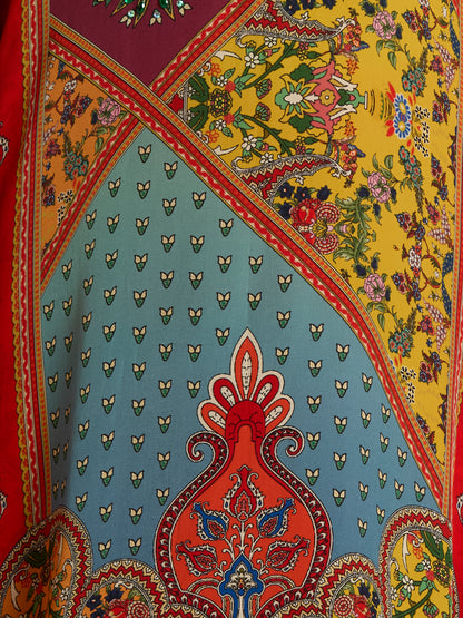Festive Ethnic Printed Embroidered Kaftan Kurta with Pant - Red