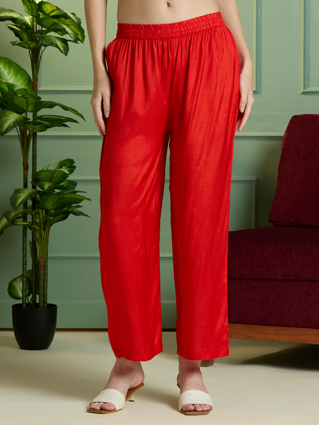 Festive Ethnic Printed Embroidered Kaftan Kurta with Pant - Red