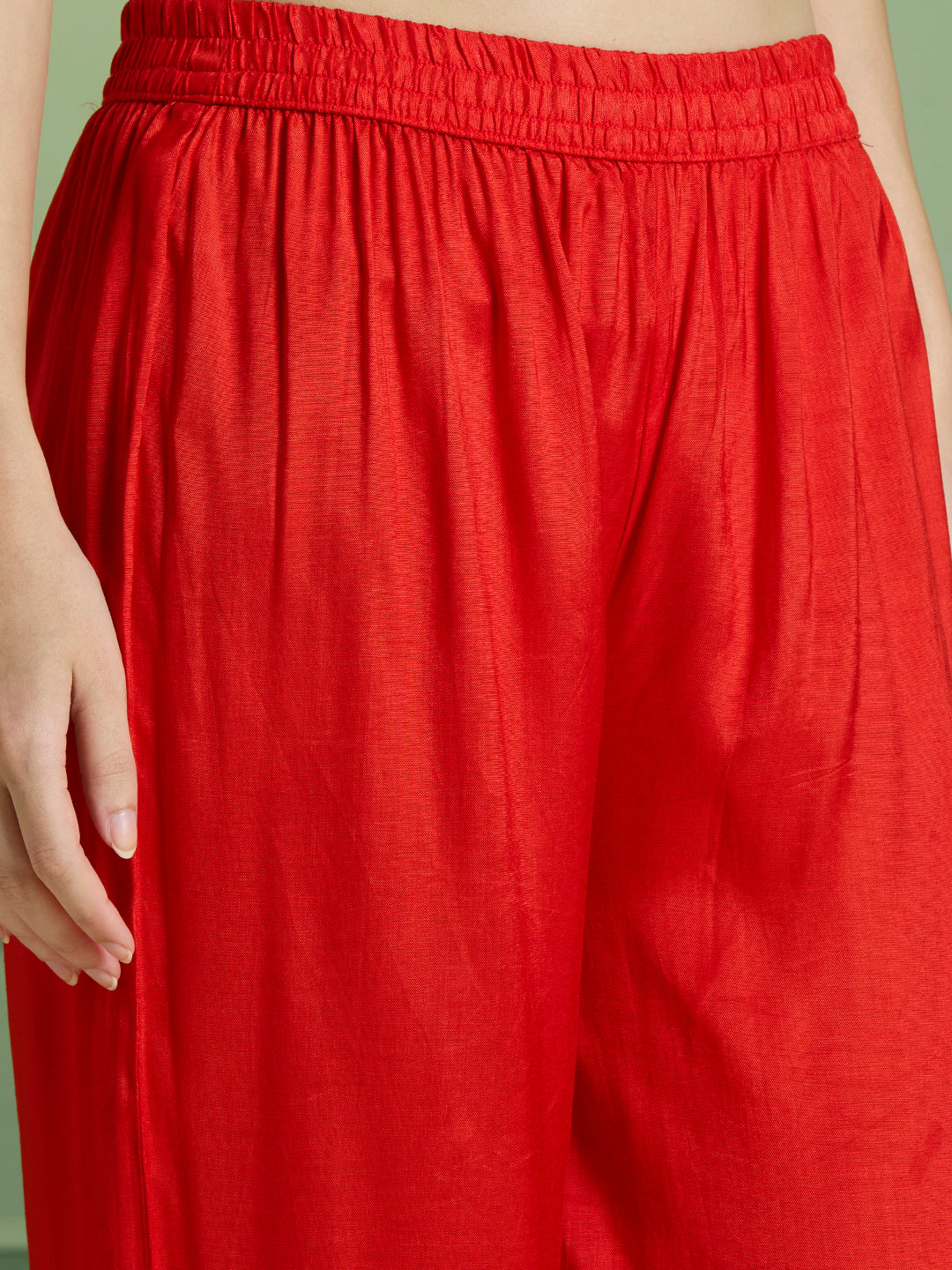 Festive Ethnic Printed Embroidered Kaftan Kurta with Pant - Red