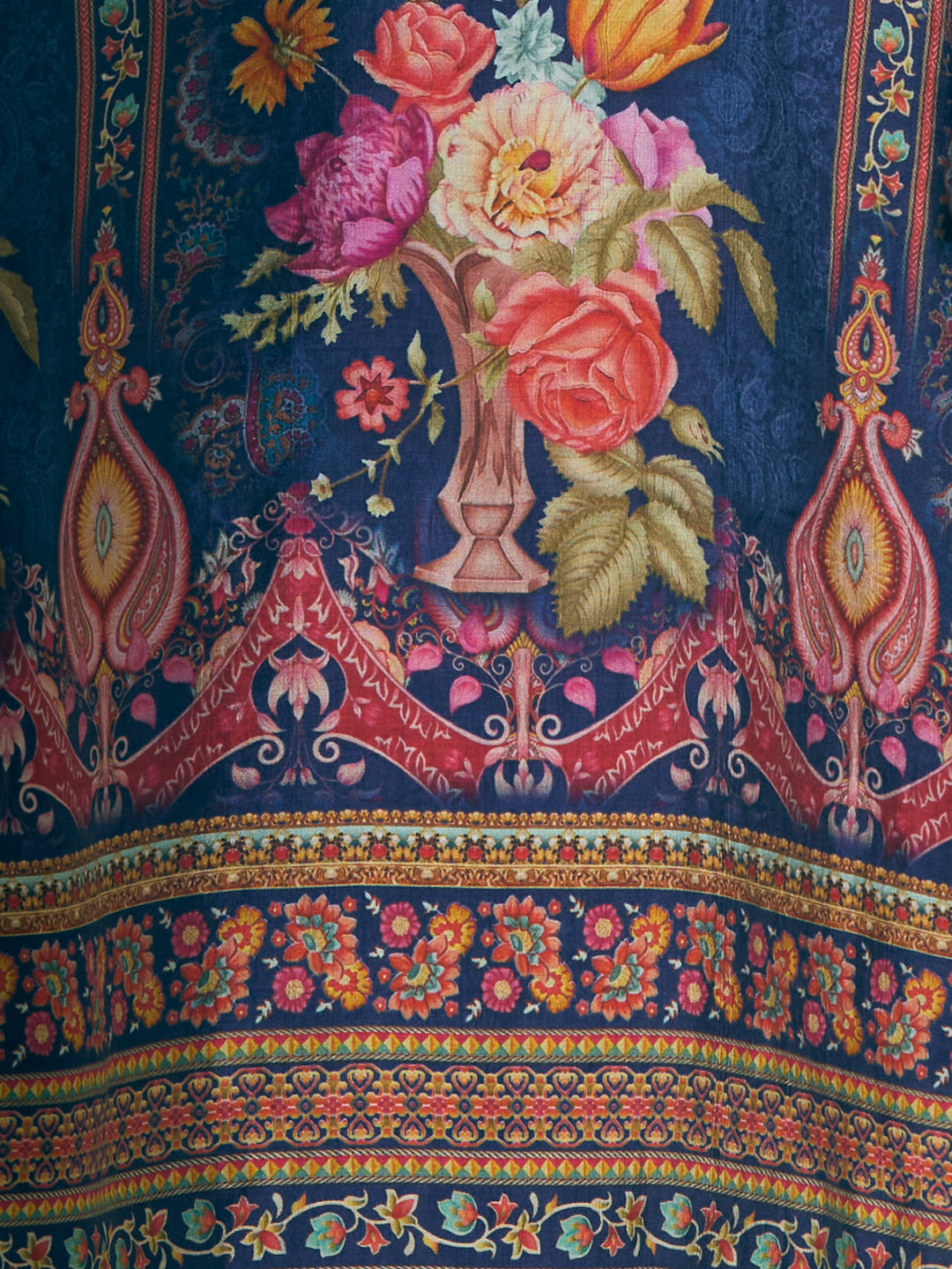Ethnic Floral Printed Embroidered Straight Kurta with Pant & Dupatta - Blue