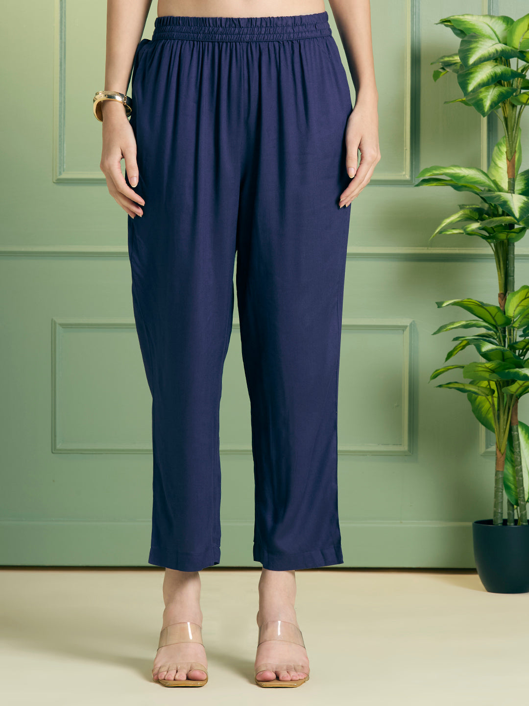 Ethnic Floral Printed Embroidered Straight Kurta with Pant & Dupatta - Blue