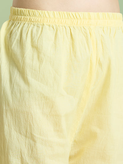 Floral Hand Painted Anarkali Kurta with Pant & Dupatta - Yellow